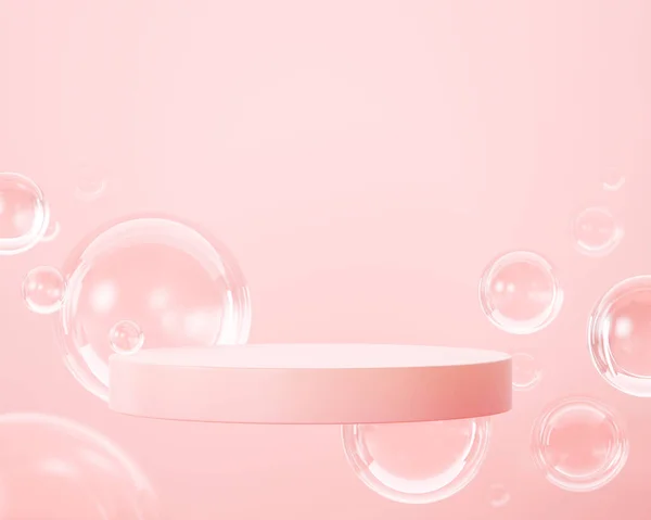 Abstract Balls Transparent Glass Pink Pastel Background Minimalist Podium Stage — Stock Fotó