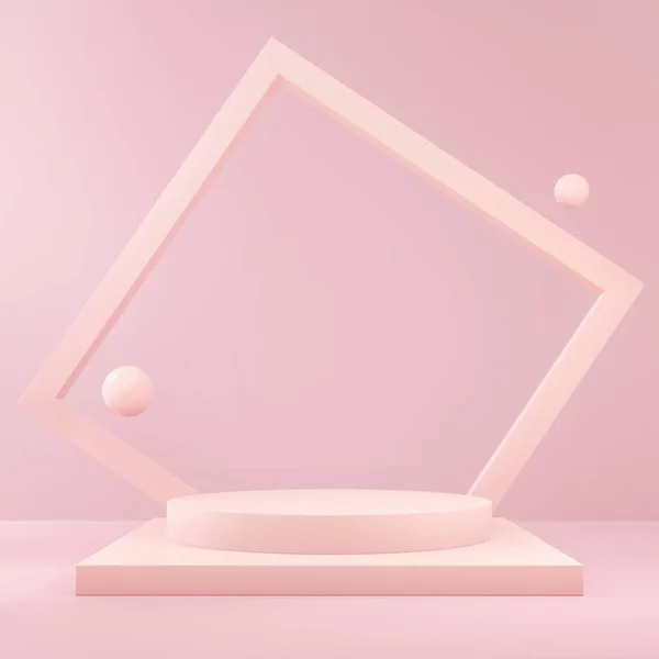 Absztrakt Geometrikus Dekoratív Jelenet Rózsaszín Színű Pasztell Háttér Mockup Pódium — Stock Fotó