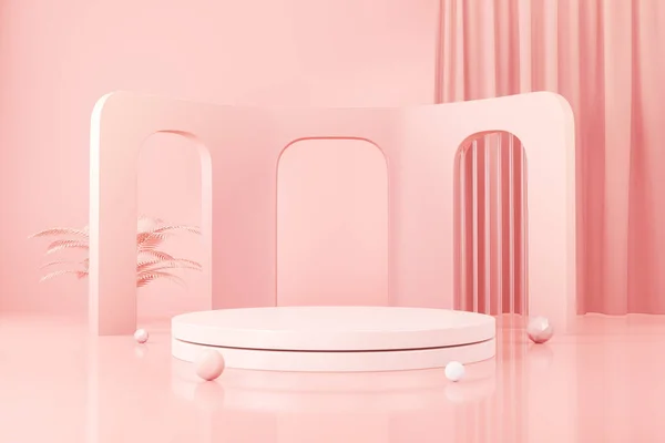 Stage Podium Pink Color Pastel Minimal Abstract Scene Interior Design — Stock Fotó