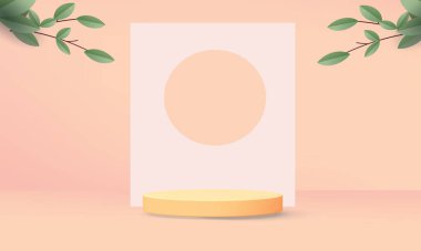 3d geometrik podyum modelleme yaprağı tropikal doğal konsept gösterim yeşil arkaplan soyut asgari sahne ürün sunum vektörü çizer