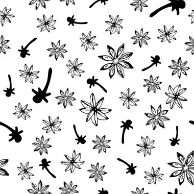 Anis yıldızı ve baharatsız desen. El çizimi arkaplan.