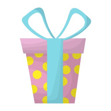 Hediye kutusu düz simgesi. Renkli illüstrasyon. Dekorasyon. Beyaz arkaplanda izole.