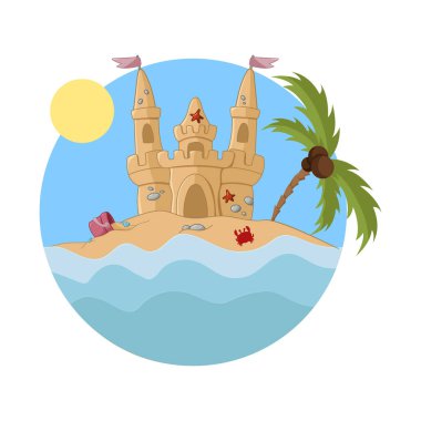 Beach sand castle illustration. Isolated on white background.