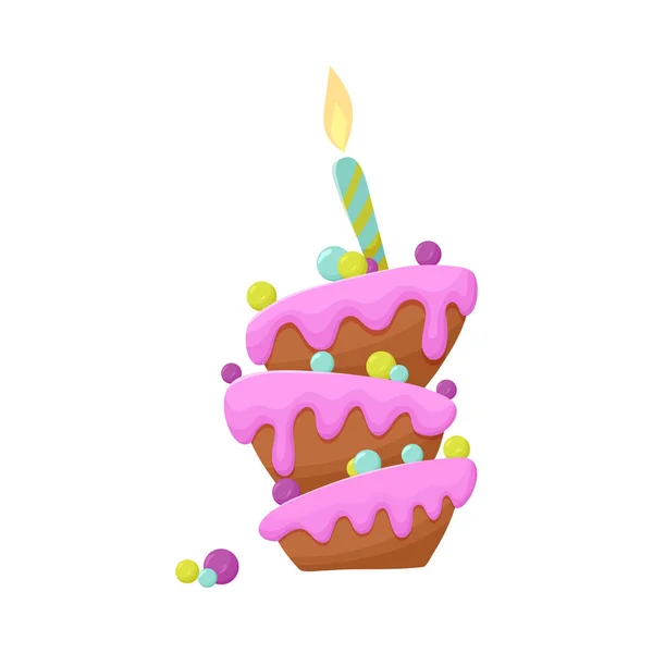 Pastel de cumpleaños con ilustración de vela. Aislado sobre fondo blanco. — Vector de stock