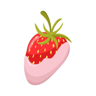 Beyaz çikolatalı çilek. Çöl çizimi. Beyaz arkaplanda Clipart izole edildi.