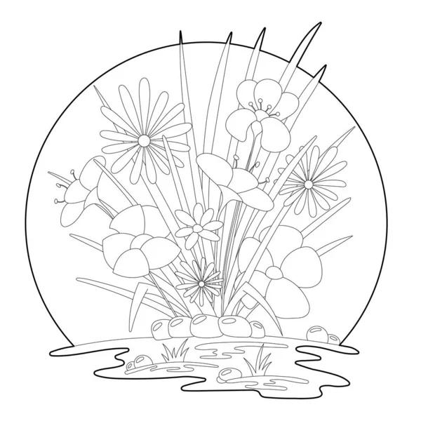 Flowerbed coloring page. Kids and adult antistress. — Vettoriale Stock