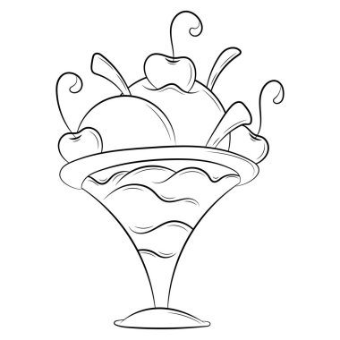 Ice cream doodle illustration. Outline. Isolated on white background.