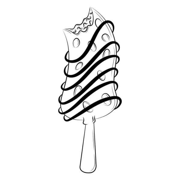 Ice Cream Doodle Illustration Outline Isolated White Background — Vetor de Stock