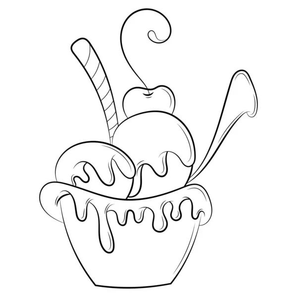 Ice Cream Doodle Illustration Outline Isolated White Background — Vetor de Stock