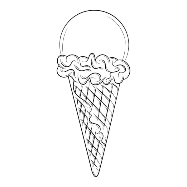 Ice Cream Doodle Illustration Outline Isolated White Background — Vetor de Stock