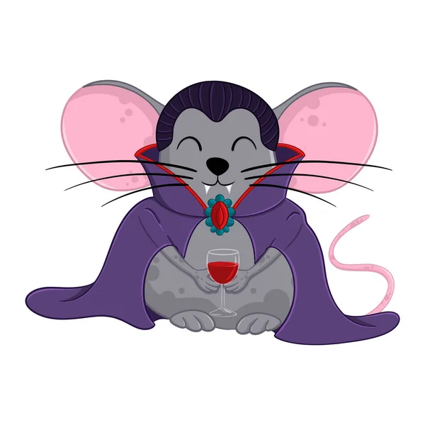 Cartone Animato Halloween Dracula Mouse Isolato Sfondo Bianco — Vettoriale Stock