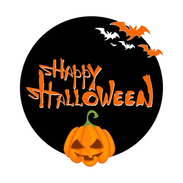 Feliz Banner Redondo Halloween Com Abóbora Morcegos Isolados — Vetor de Stock