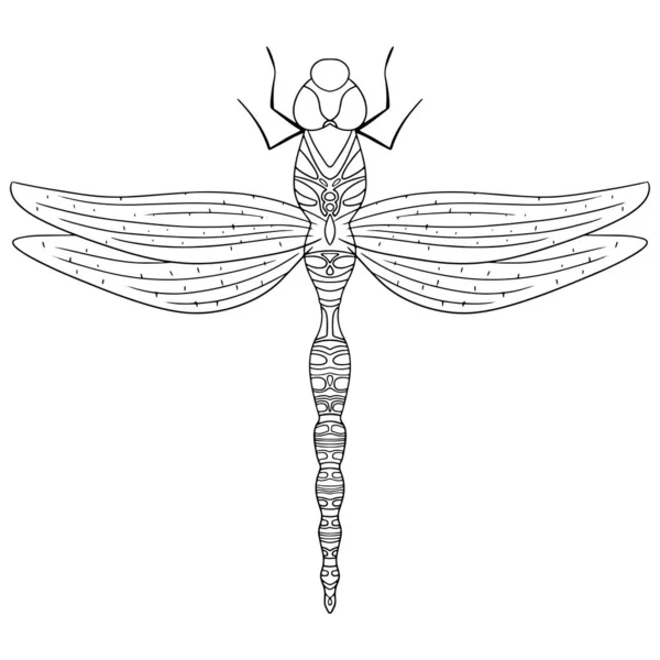 Umrisssymbol Der Libelle Schwarz Isoliert Auf Weißem Hintergrund — Stockvektor