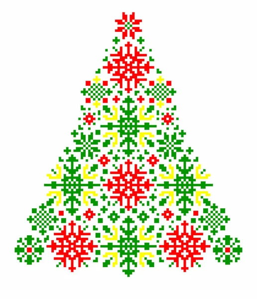 Creativo colorato albero di Natale luminoso su uno sfondo bianco, pixel art — Foto Stock