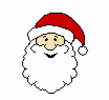Beyaz bir arka planda Noel Baba kafası, piksel sanatı