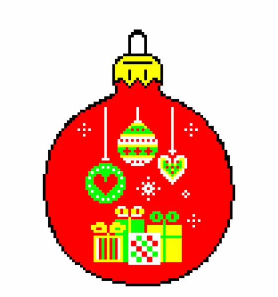 Bola de árvore de Natal vermelho em um fundo branco. pixel art, — Fotografia de Stock