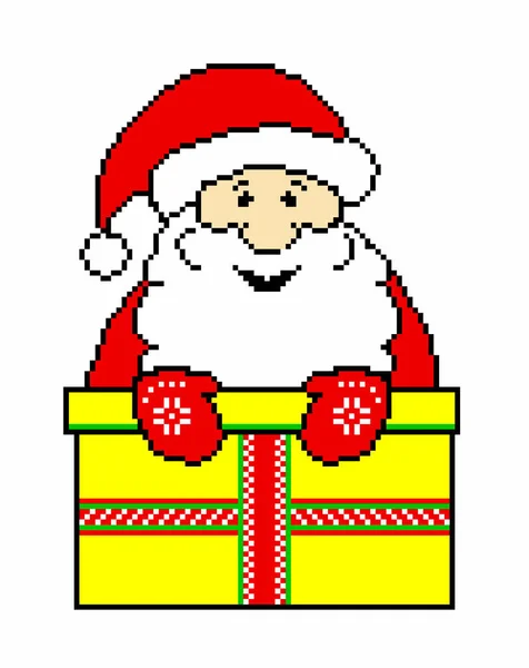 Santa Claus con un regalo sobre un fondo blanco, pixel art —  Fotos de Stock