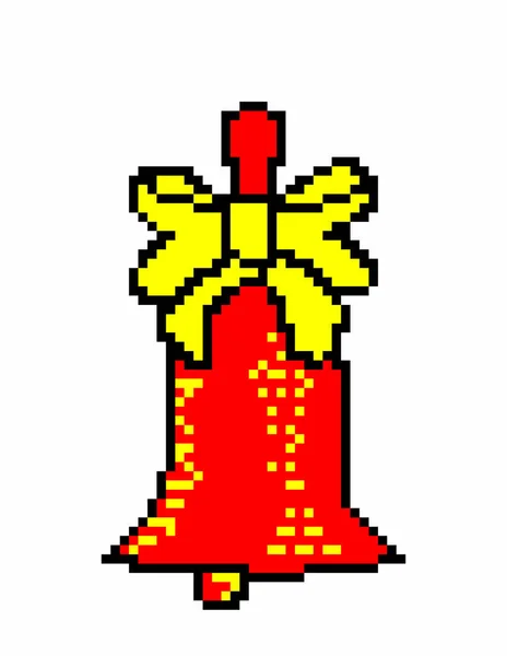 Bożonarodzeniowy dzwon z kokardką.Szybsza grafika do ściegu krzyżykowego, świąteczne dekoracje. 8-bitowy przedmiot gry, sztuka pikseli — Zdjęcie stockowe