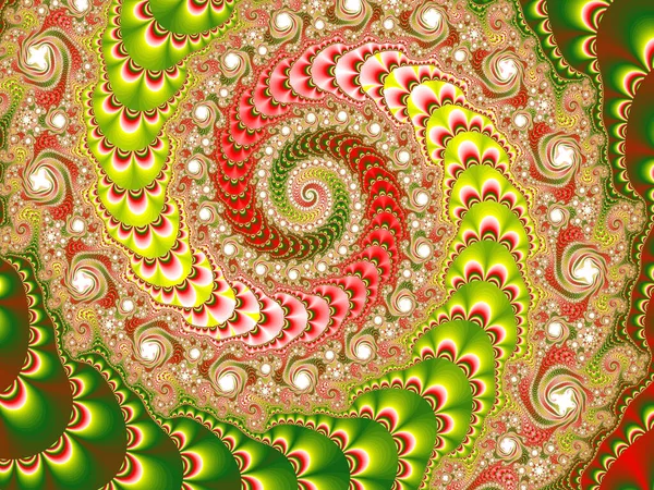 Kırmızı-yeşil desenli soyut spiral. 3D görselleştirme. Karnaval, baskı ve tekstil tasarımı için bir yapı., — Stok fotoğraf