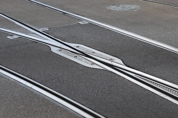 Railway Tracks Tram Tracks Street Streetcar Rail Tracing Ways — Stockfoto