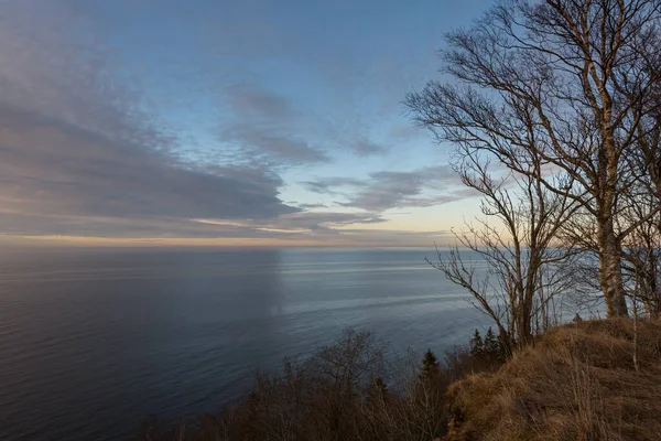 Beginning Sunset Calm Baltic Sea Spring Evening Blue Pink Sky — Stockfoto