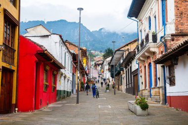 bogota, colombia. 5th august, 2022: colorful street of la candelaria district