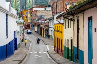 bogota, colombia. 5th august, 2022: colorful street of la candelaria district