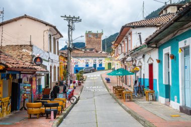 bogota, colombia. 6th august, 2022: colorful street of la candelaria district in bogota, colombia