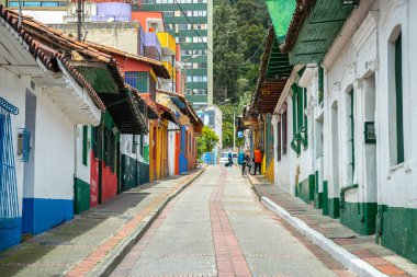 colorful street of la candelaria district in bogota, colombia