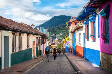 colorful street of la candelaria district in bogota, colombia