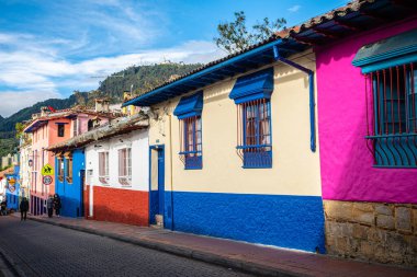 colorful street of la candelaria district in bogota, colombia