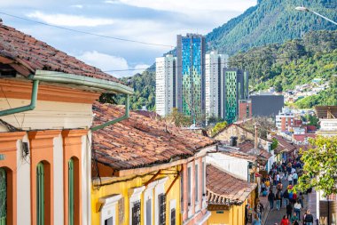 colorful street of la candelaria district in bogota, colombia