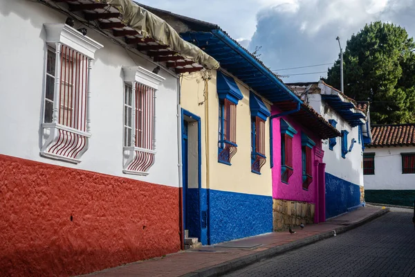 colorful street of la candelaria district in bogota, colombia