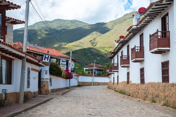 Leyva, colombia. 7th august, 2022: street view of villa de leyva town, colombia