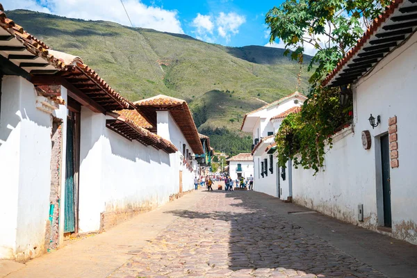 Leyva, colombia. 7th august, 2022: street view of villa de leyva town, colombia