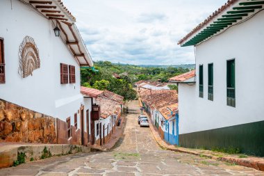  street view of barichara colonial town, colombia