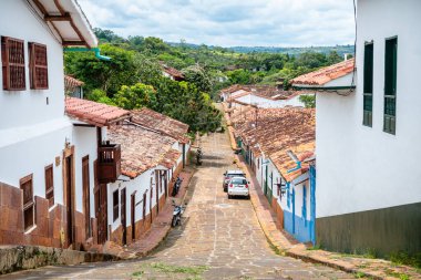  street view of barichara colonial town, colombia clipart