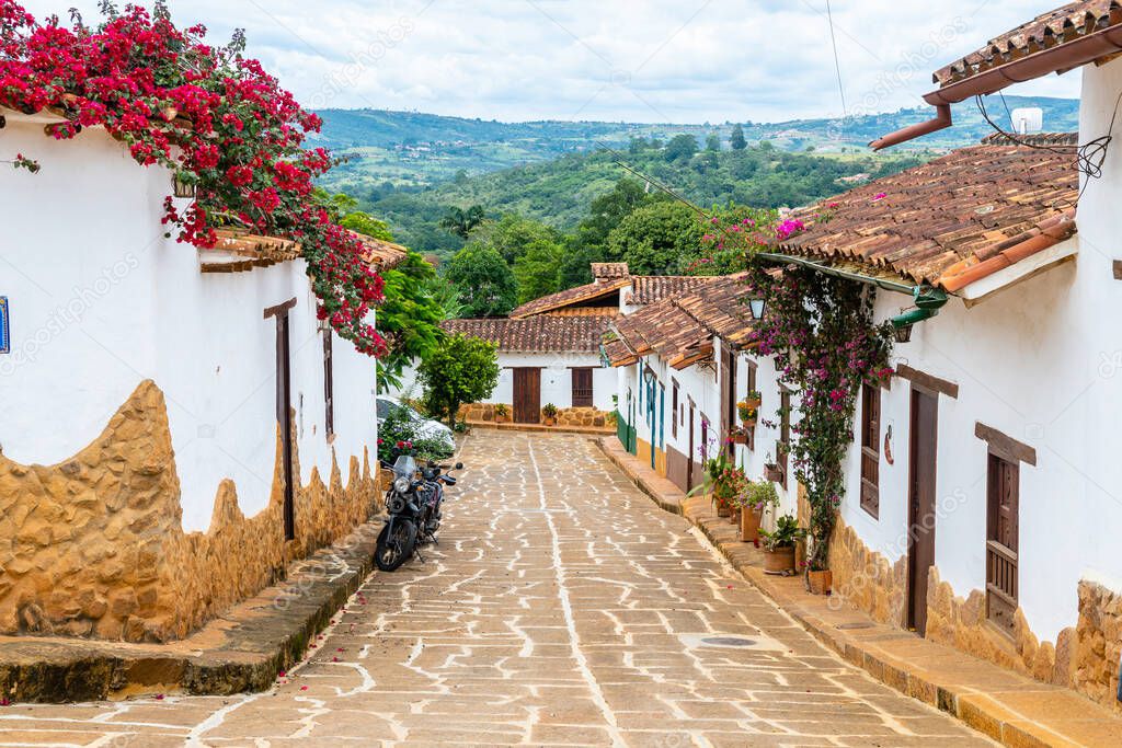  street view of barichara colonial town, colombia