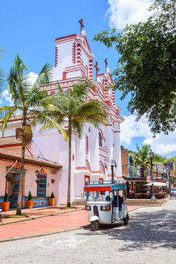 colorful street of guatape colonial town, colombia