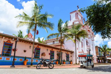 colorful street of guatape colonial town, colombia