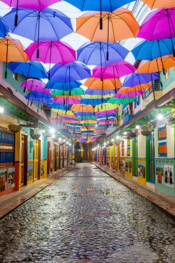 colorful street of guatape colonial town, colombia