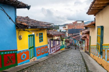 colorful street of guatape colonial town, colombia