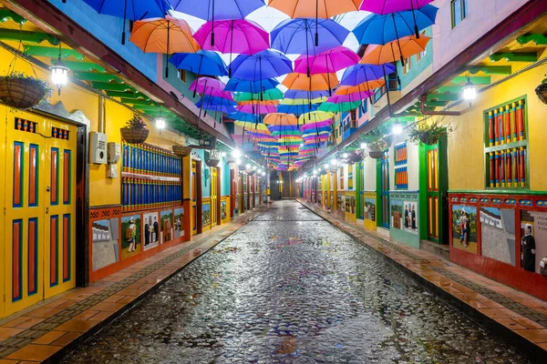 Colorful Street Guatape Colonial Town Colombia — Stockfoto