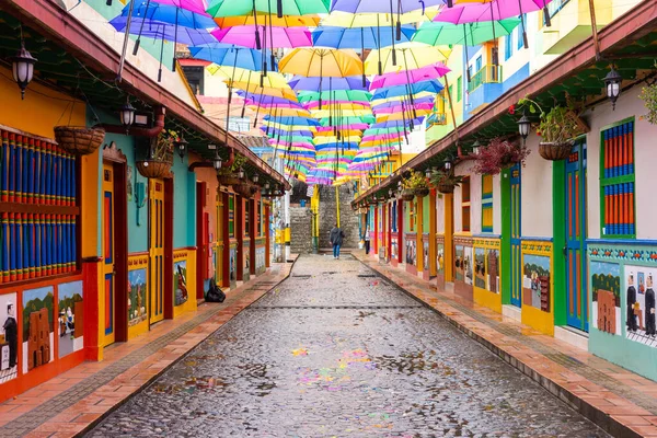 colorful street of guatape colonial town, colombia