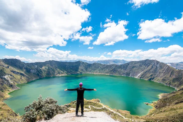 Panoramic View Quilotoa Lagoon Ecuador — 스톡 사진