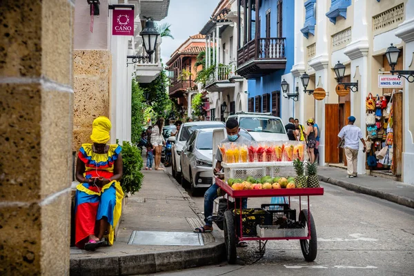 Cartagena Indias Sierpnia 2022 Kolorowa Ulica Starego Miasta Cartagena Indias — Zdjęcie stockowe