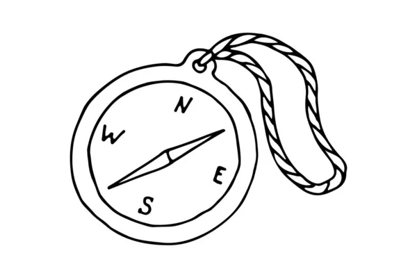Kompas editovatelné čmáranice ručně kreslené ikony. Kompas pro kempování, pěší turistiku, trekking, ilustrace místního cestovního ruchu — Stockový vektor