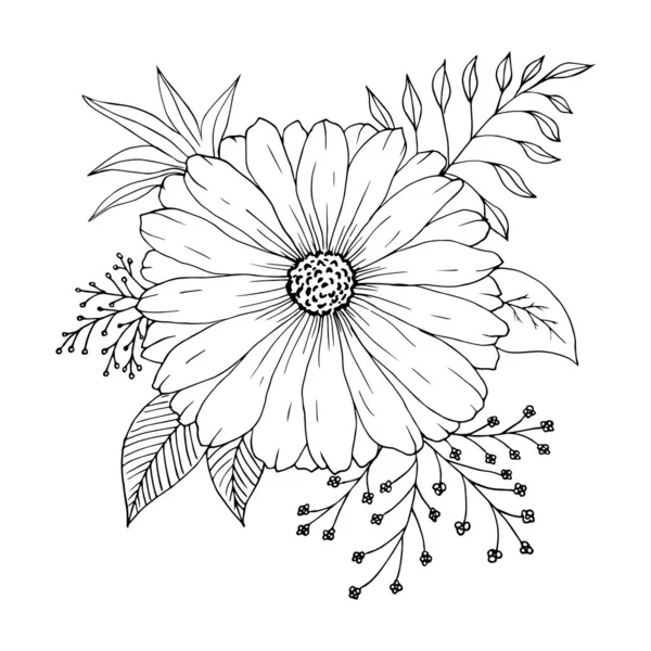 Çiçek Yaprak Böğürtlen Kompozisyonu — Stok Vektör