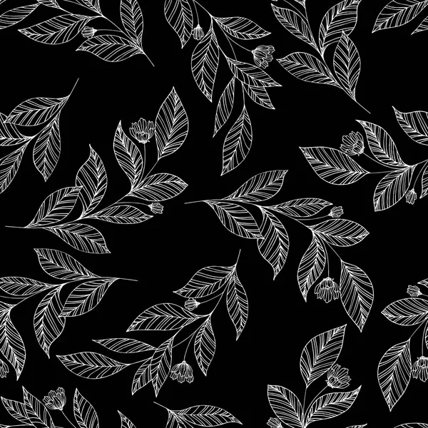 Sans Couture Main Dessiner Des Feuilles Des Fleurs Noires — Image vectorielle
