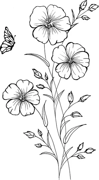 Изящные Цветы Бабочкой Летать Вокруг Вашего Дизайна Идея Букет Полевых — стоковый вектор